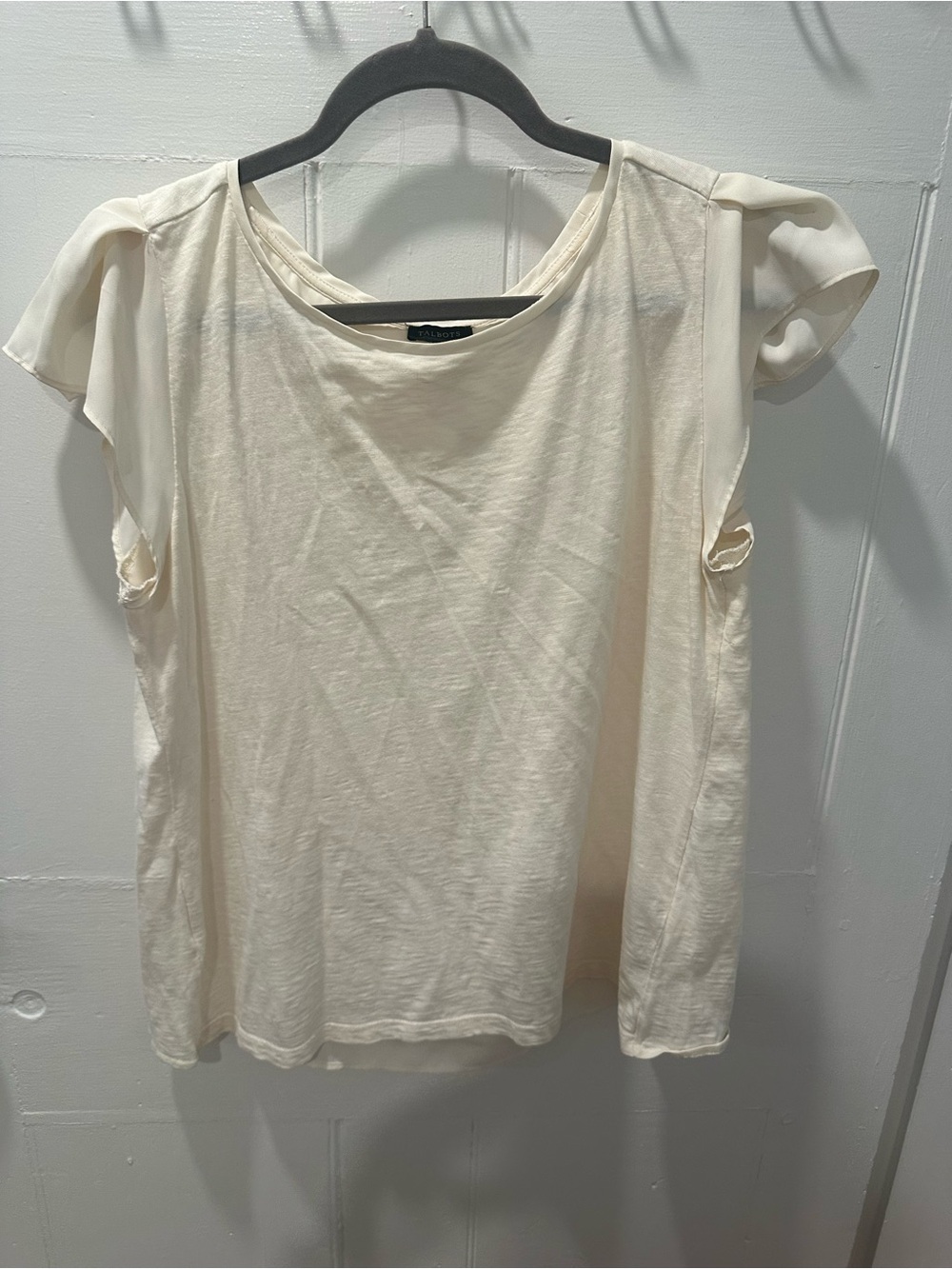 Talbots Cream Short Sleeve Flutter Top